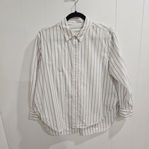 Hudson North Oversized Striped Button Down Shirt Cotton Blue White Drop Shoulder